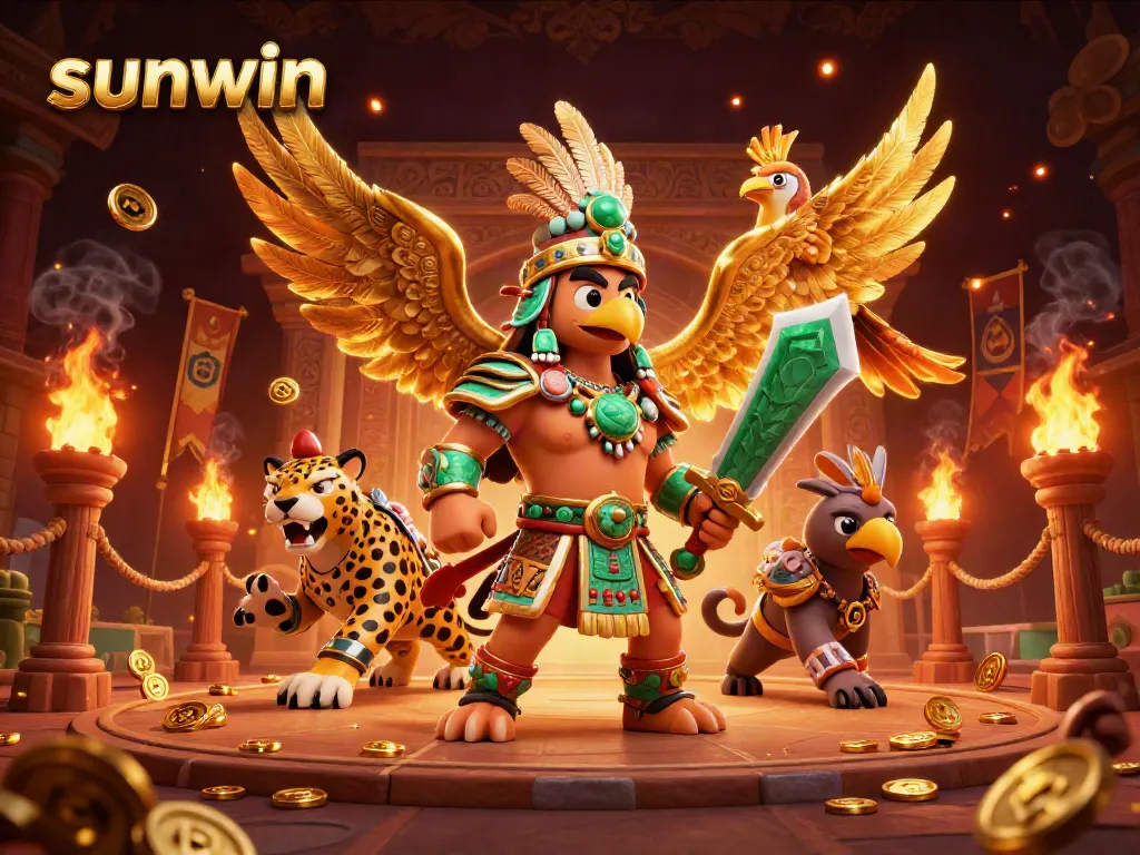 Experience thrilling gameplay actions with sunwin featuring dynamic Aztec warriors and vibrant gambling elements.