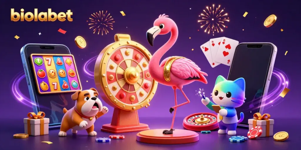 Bettors enjoying the biolabet gaming experience with a colorful slots game and prizes.