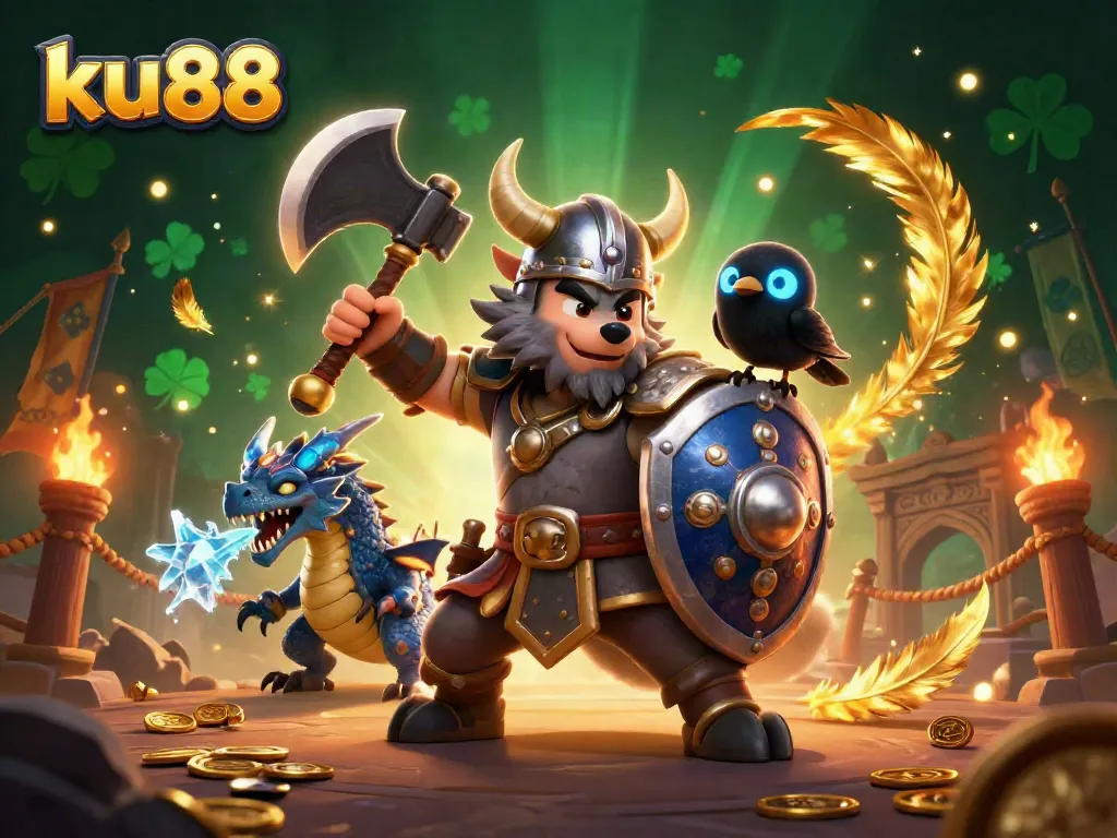 Experience excitement with ku88 as a Viking wolf warrior battles alongside dragons in a dynamic casino arena.