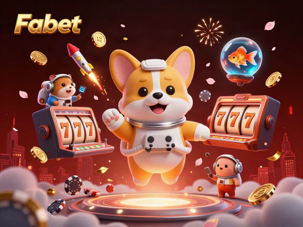 Experience thrilling fun at Fabet with an astronaut corgi in a vibrant casino scene.