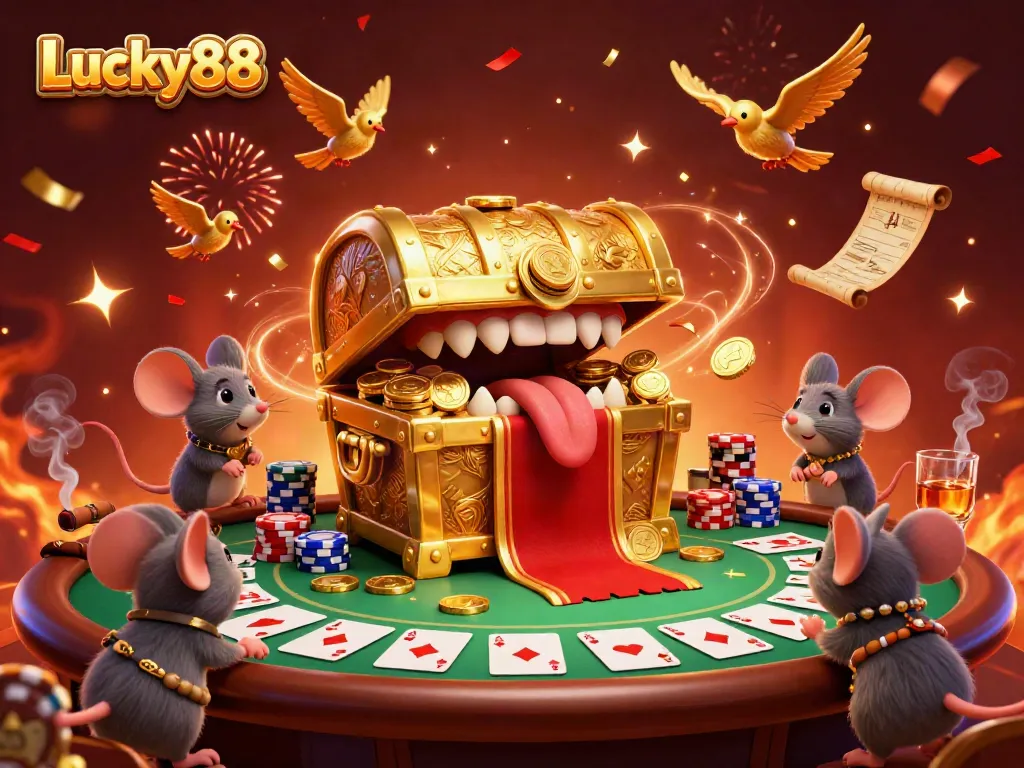 Experience the thrill of winning at Lucky88 with a treasure-filled adventure scene full of vibrant casino elements.