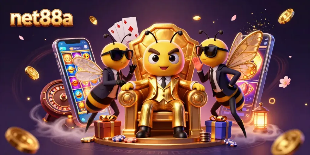 Experience net88a's vibrant gambling world with a cartoon mob boss and dynamic slot gameplay.