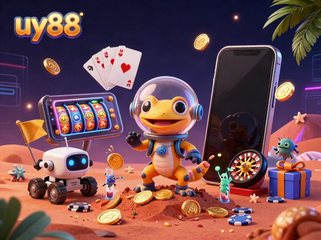 Spin the reels with the Martian gecko mascot in uy88's cosmic casino adventure, where jackpots await!