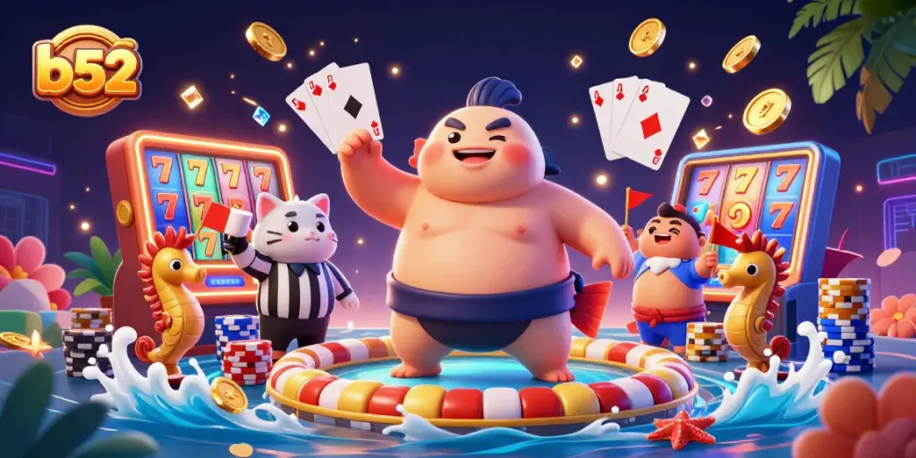 Join the fun with b52 in this lively underwater casino scene filled with excitement and rewards!