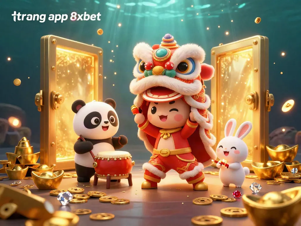 Experience the thrill of the trang app 8xbet with a vibrant lion dance scene representing luck and fortune in gambling.