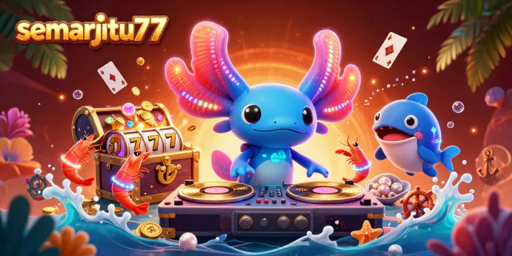 Semarjitu77 menampilkan ilustrasi kasino animasi 3D dengan karakter unik dan elemen permainan yang menawan.