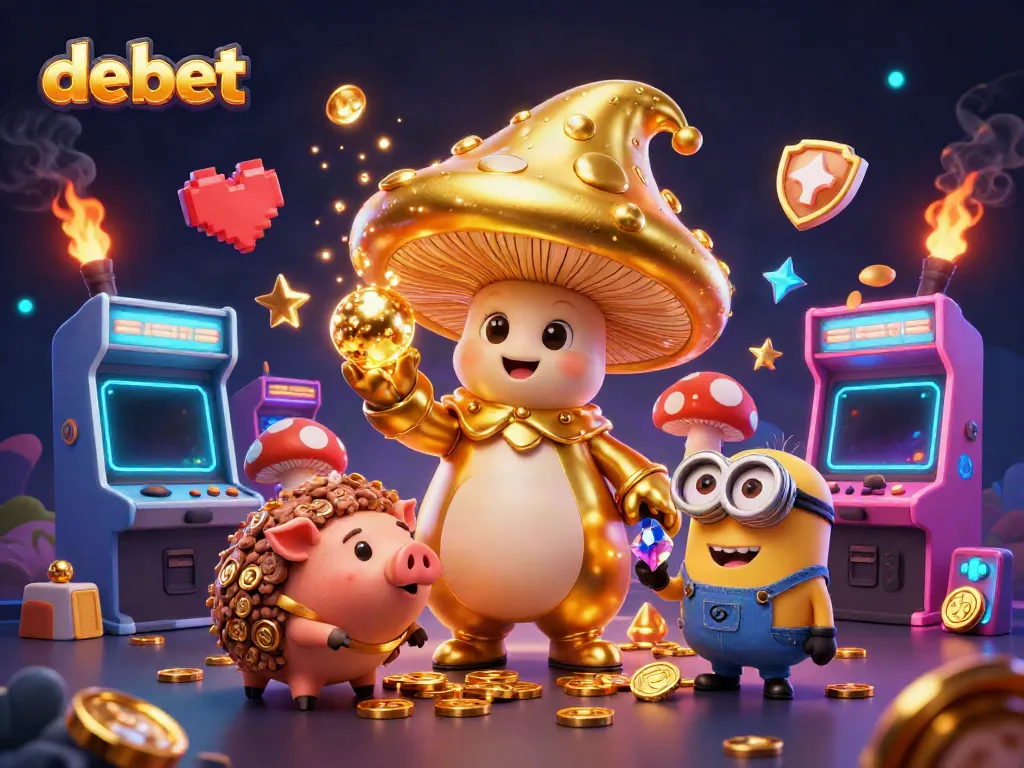 Immerse in debet's magical casino world with golden characters and vibrant gaming elements.