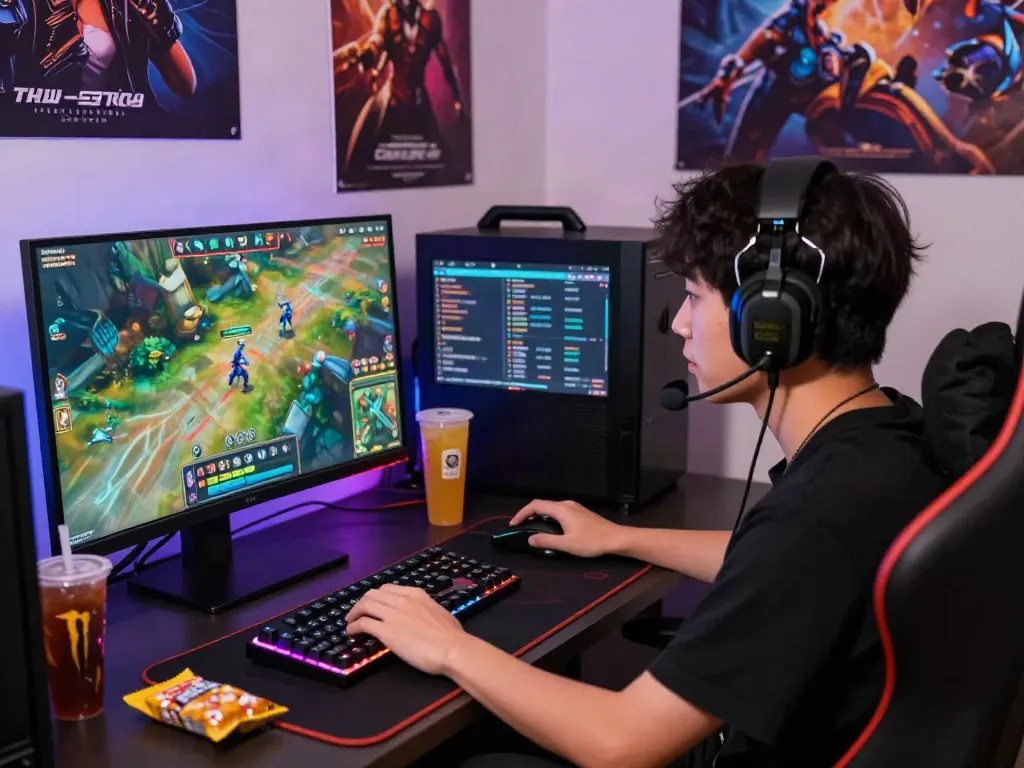 Player engaged in Garuda404 online gaming, showcasing energy drinks and vibrant graphics.