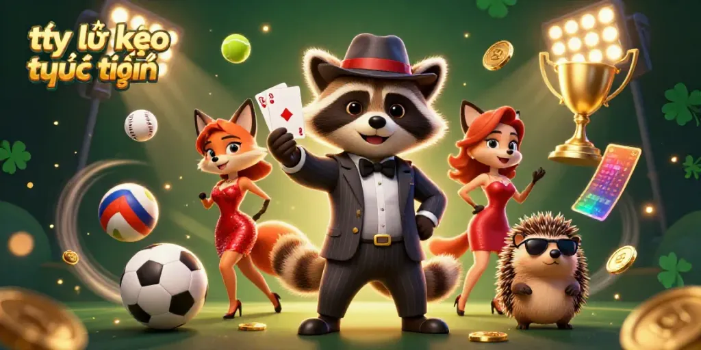 Place bets strategically with tỷ lệ kèo trực tuyến in this vibrant casino scene featuring animated characters.