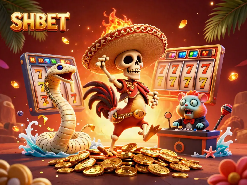 Experience thrilling wins at SHBET with a vibrant 3D casino illustration featuring exciting gaming characters.