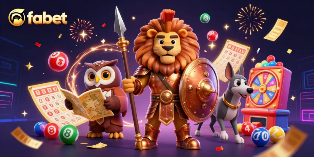 Experience the vibrant world of fabet, where colorful lottery balls and gold coins create excitement in this 3D casino scene.
