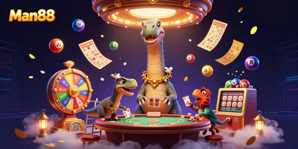 Experience lively gaming at Man88 with a fun scenario featuring vibrant characters and energetic elements.