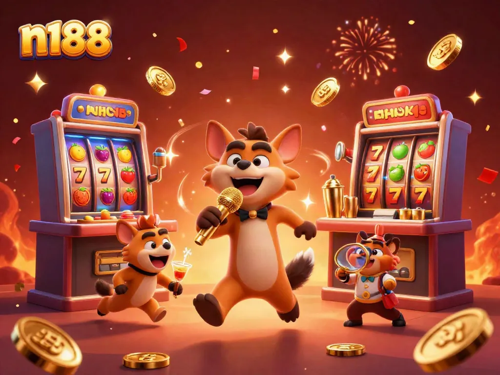 Hyenas at n188 casino club enjoying slot games and vibrant atmosphere.