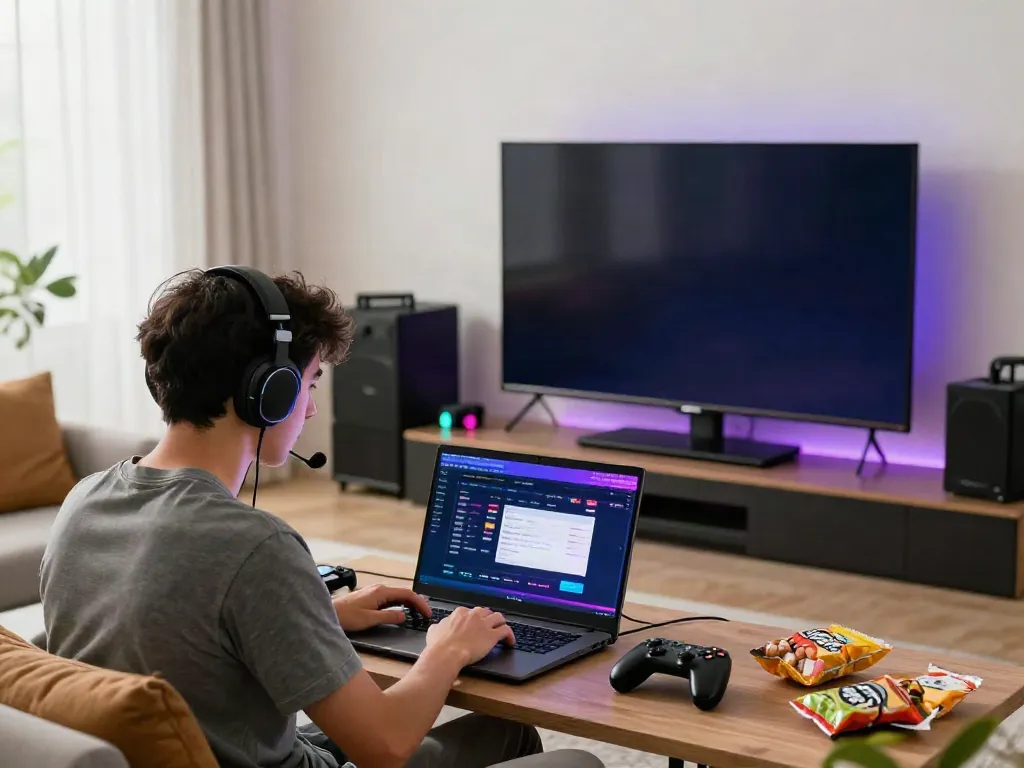 Exciting togel online gaming setup in a vibrant living room.