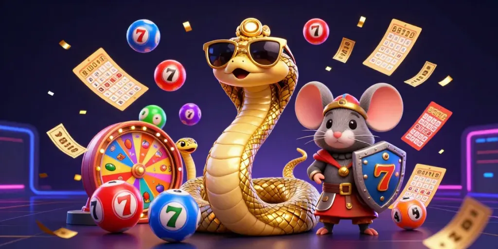 Jago slot menghadirkan ilustrasi Medusa lucu dan mouse pejuang dalam suasana kasino yang meriah.