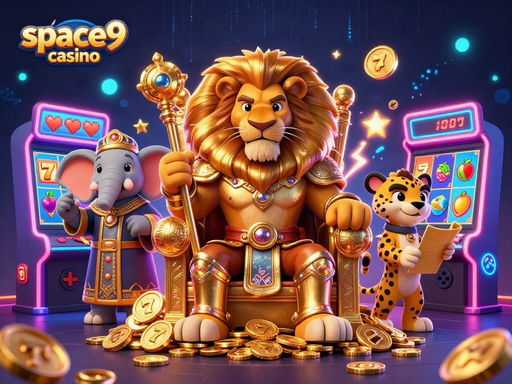 Engage in thrilling gameplay at space9 casino with a vibrant 3D illustration of characters and elements.
