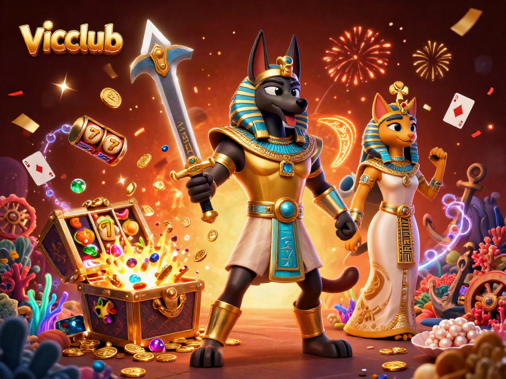 Experience thrilling wins at vicclub with our energetic and vibrant casino illustration.