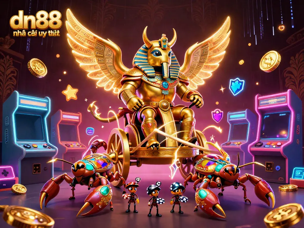 The exciting dn88 nhà cái uy tín showcases a 3D illustration of gambling battles with vibrant casino elements and characters.