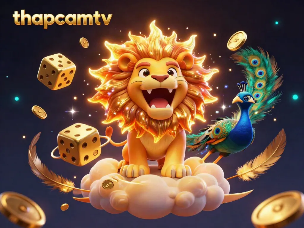 Experience thrilling wins with thapcamtv's dynamic live sports betting scene featuring a roaring sun lion and golden dice.