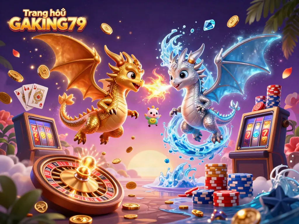 Experience the thrill of Trang chủ GAKING79 with vibrant dragons and casino elements in a dynamic scene.