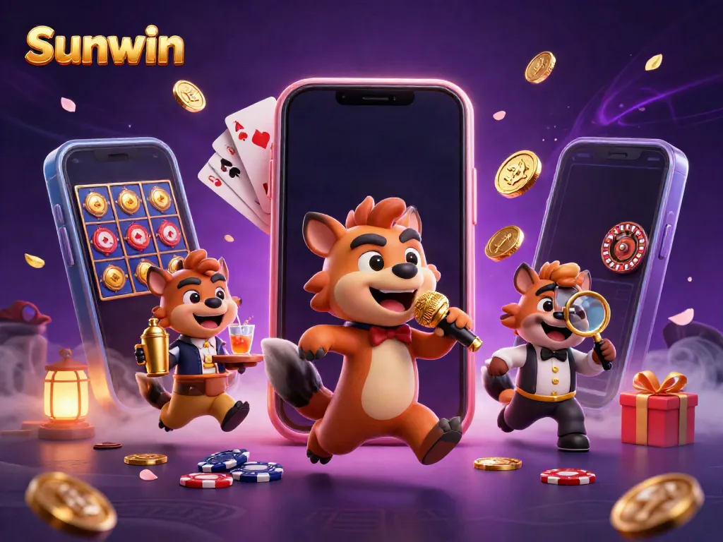 Experience the excitement of Sunwin's dynamic casino scene with engaging characters and thrilling game elements.