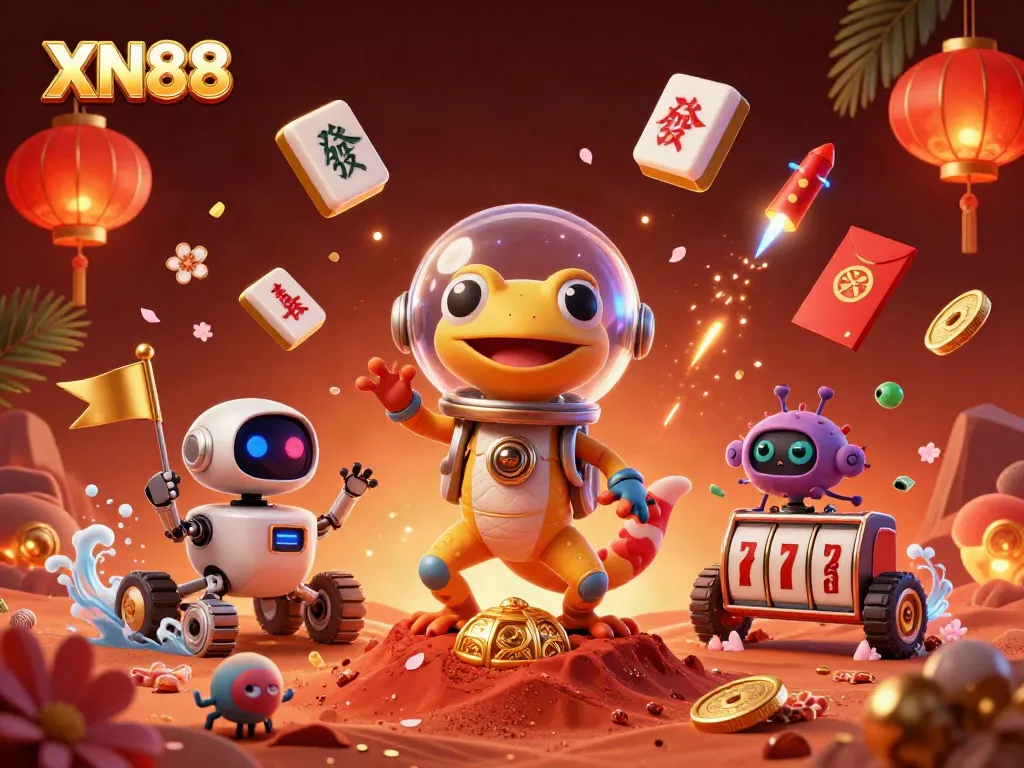Engage in thrilling fun with XN88, where a Martian gecko explores a golden casino.