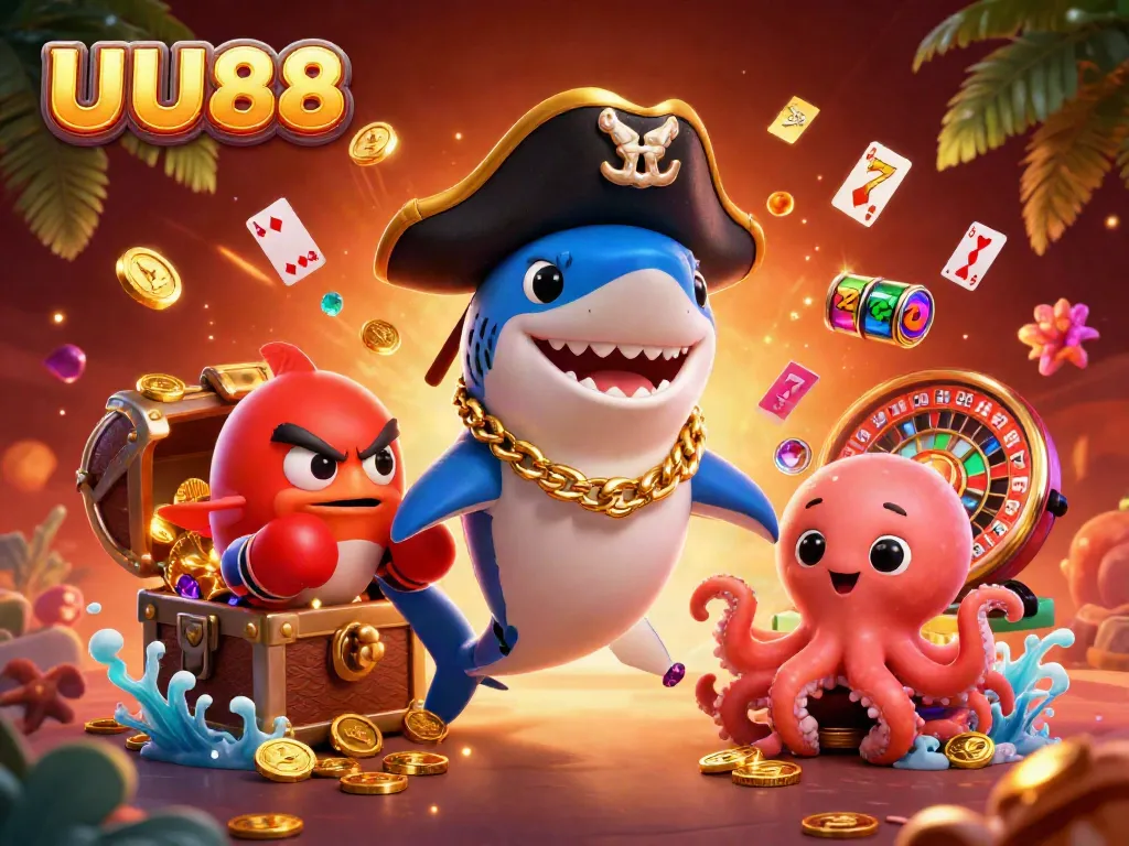 Engage in exciting gaming at UU88 with vibrant 3D characters and casino elements.