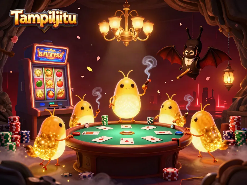 Experience thrilling slots at Tampiljitu with a vibrant 3D casino scene filled with glowworms.