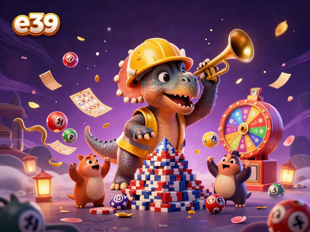 E39 casino players celebrate amidst vibrant games, betting, and jackpot fun