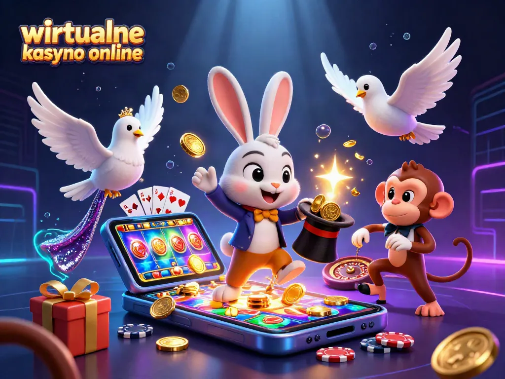 Experience wirtualne kasyno online with vibrant characters and dynamic casino elements in an engaging 3D illustration.