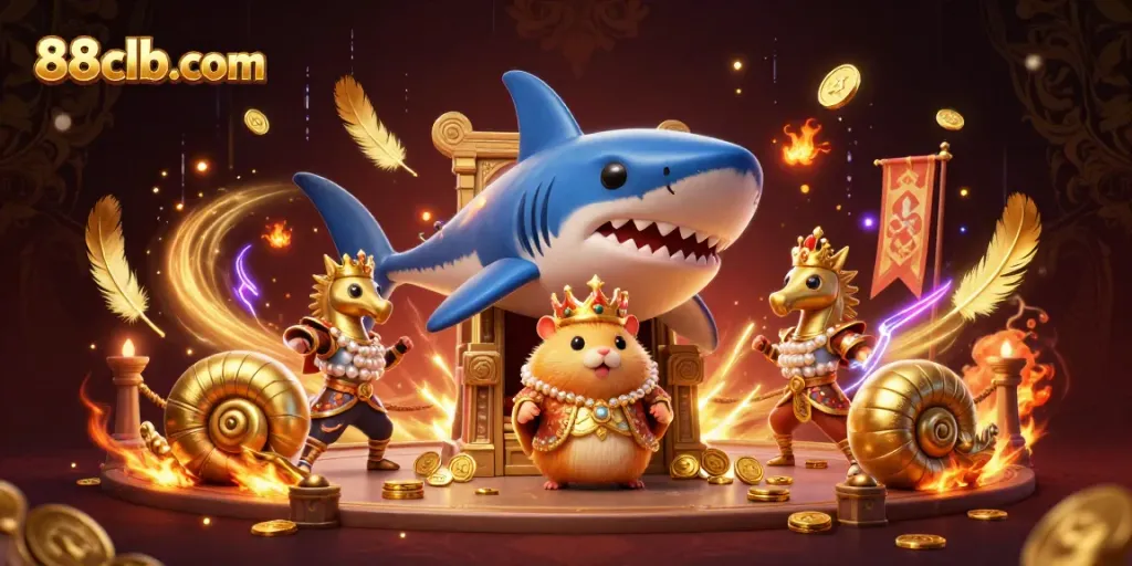 Experience the thrill of 88clb-com with a golden hamster king in an extravagant casino scene.