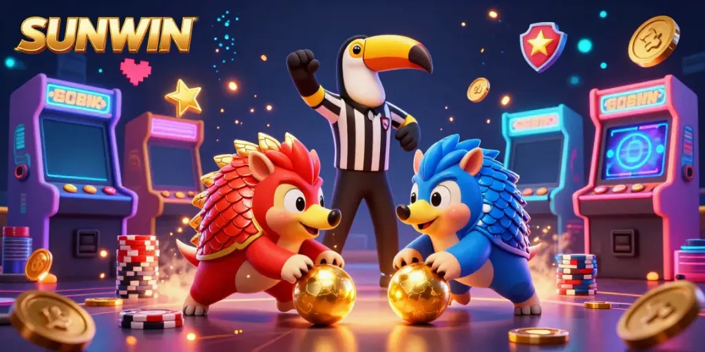 Action-packed scene with SUNWIN pangolins bowling through poker chips, showcasing thrilling gaming excitement.