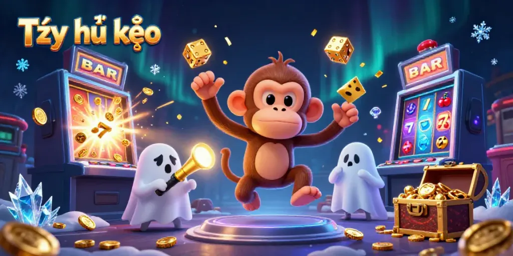 Engage in thrilling Tỷ lệ kèo experiences at a haunted casino with playful characters and dynamic gaming elements.