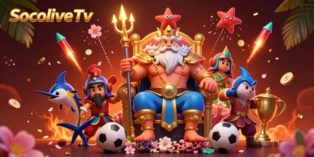 Experience thrilling sports betting with SocoliveTv in this vibrant 3D rendering showcasing rich gambling elements.