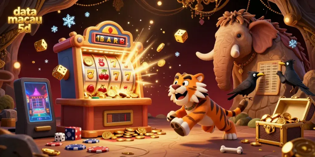 Data macau 5d tampil menjanjikan dalam ilustrasi kasino prasejarah dengan karakter menarik dan elemen mengesankan.