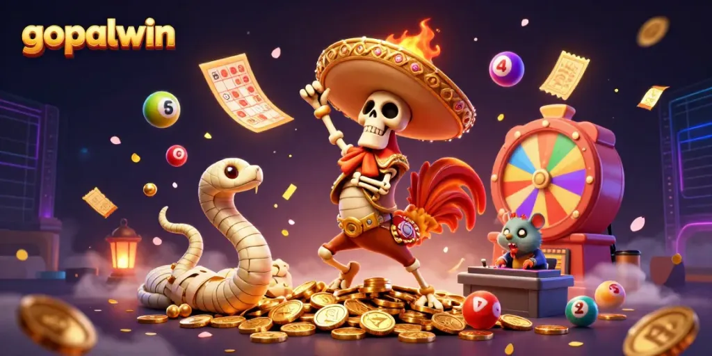 Experience exciting wins with gopalwin in this vibrant 3D casino scene featuring unique characters and dynamic game elements.