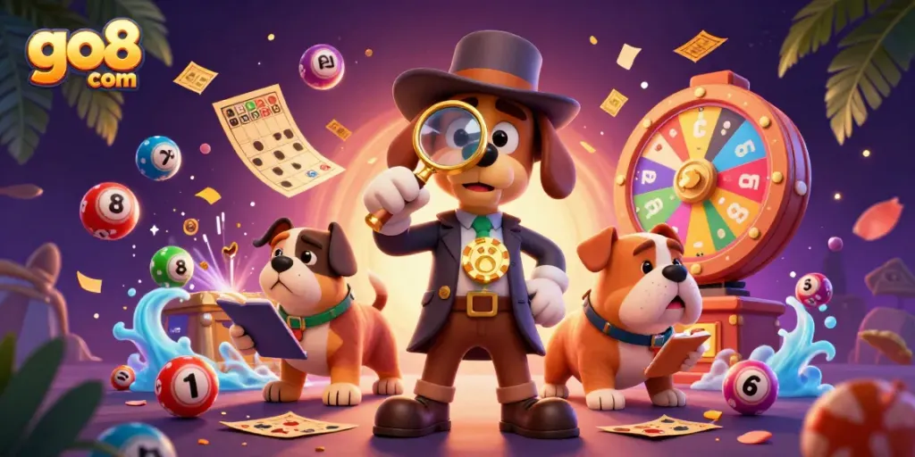 Join the action at go8 com where a detective and companion uncover treasures in a vibrant casino scene.