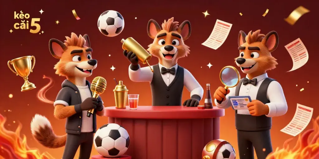 Join the excitement at kèo nhà cái 5 with hyenas at a lively sports betting event, rich in detail.