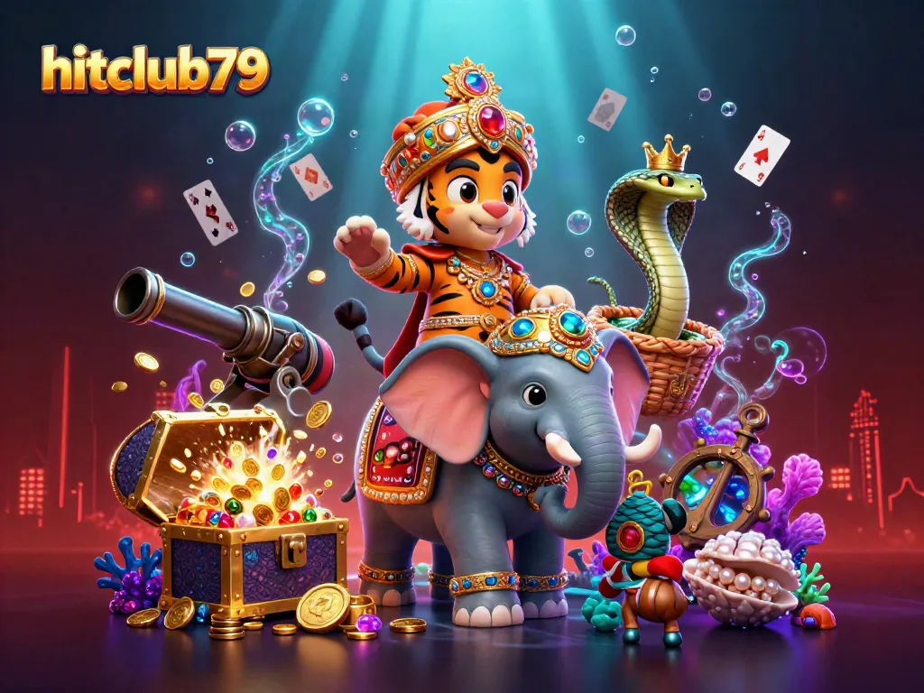 Experience the thrill at hitclub79 with vibrant 3D illustrations featuring a majestic maharaja tiger and jewel-encrusted elements.