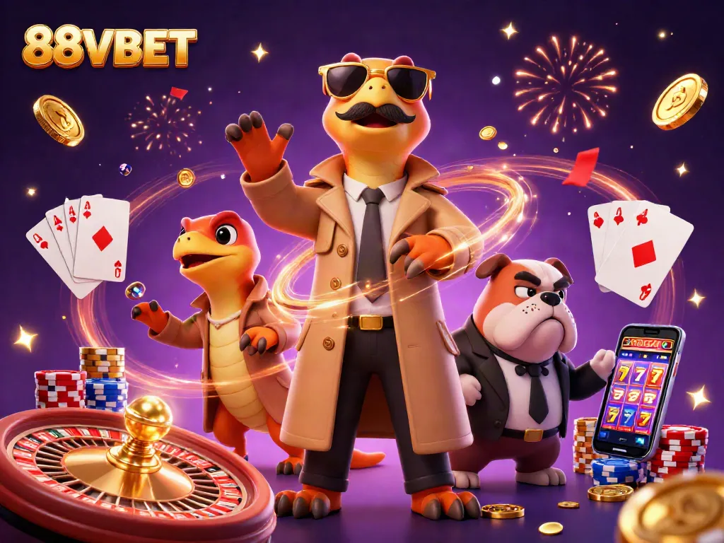 Experience 88VBET's vibrant casino atmosphere with raptors in a trench coat.