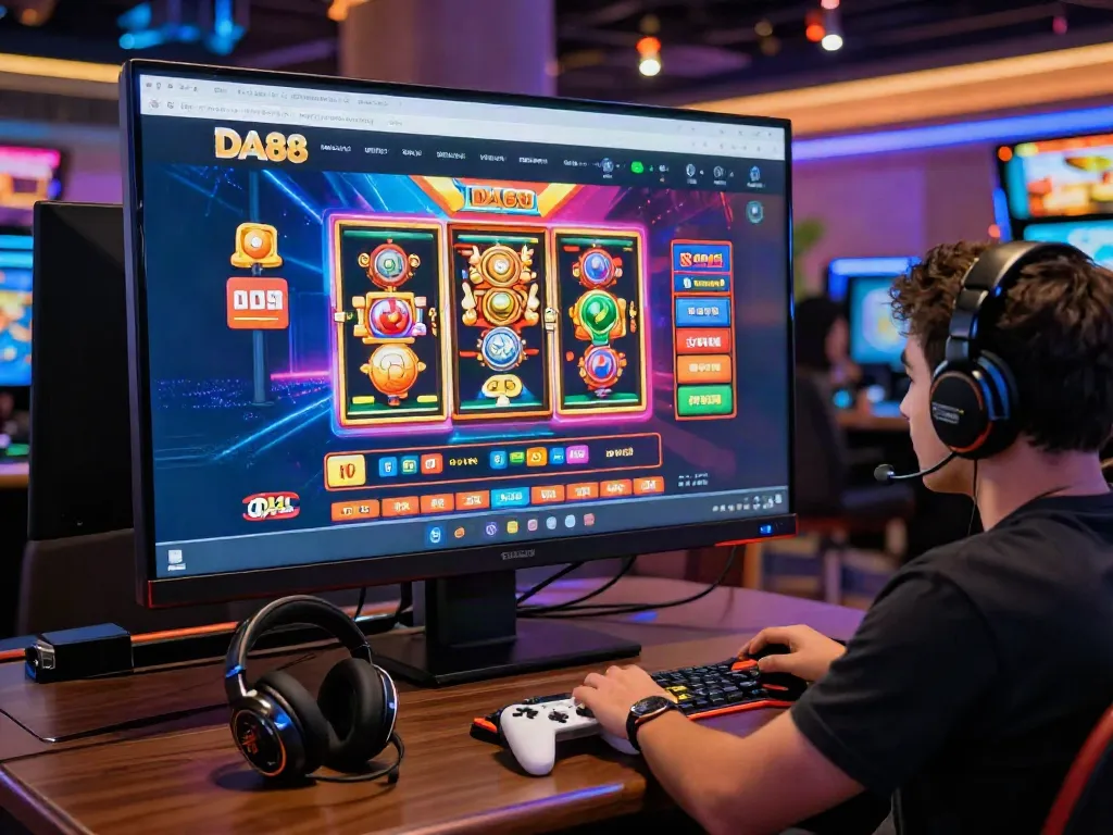 Engaged player enjoying the DA88 online gaming experience with vibrant casino interface.