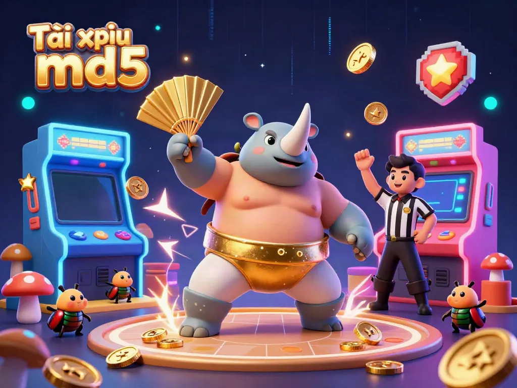 Engaging illustration showcasing Tài xỉu md5 action with a beetle champion and vibrant casino elements.