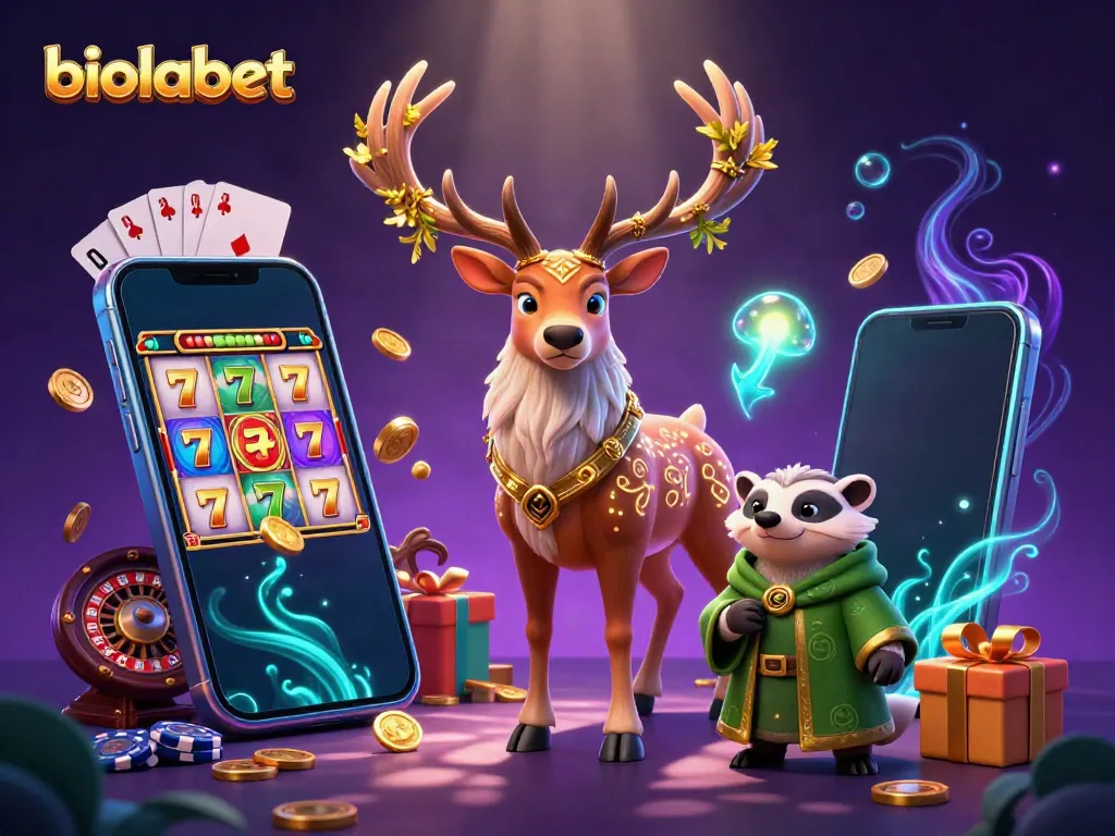 Engage with biolabet's vibrant online casino, showcasing colorful slots, characters, and rich game elements.
