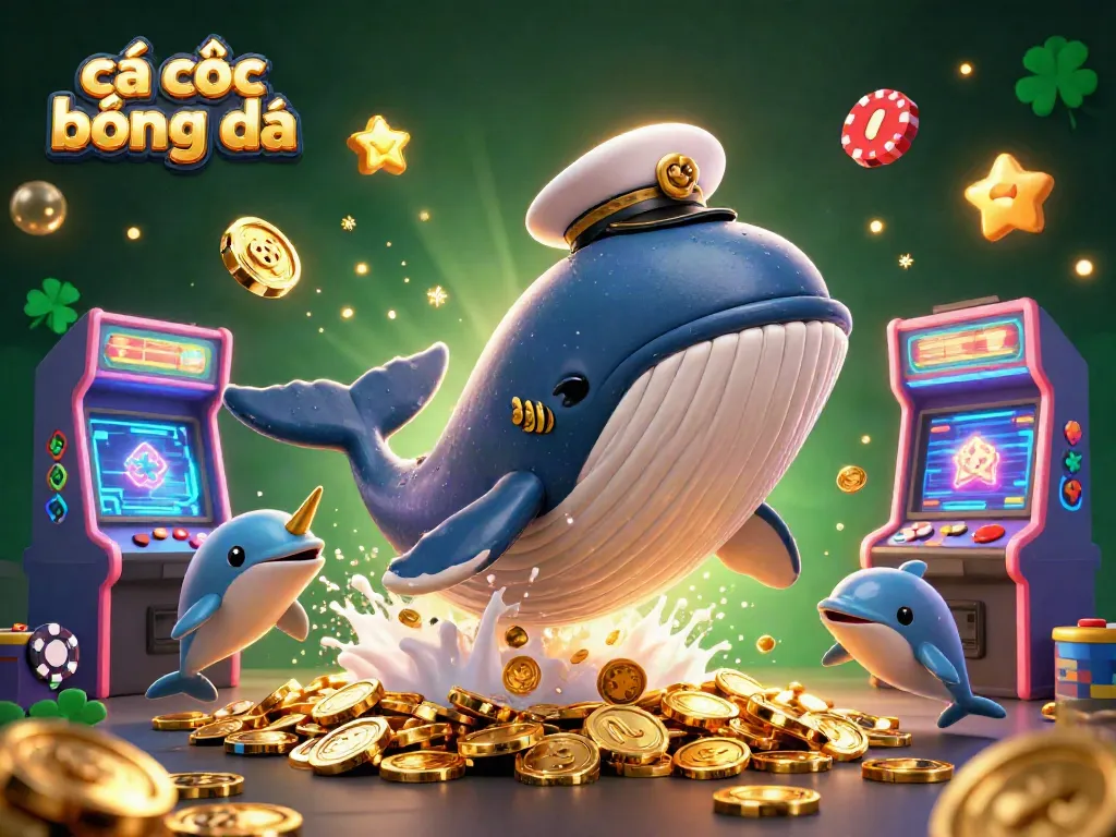Engage in cá cược bóng đá with whimsical 3D characters diving into coins and game elements.