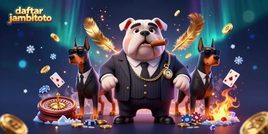 Experience the thrill of daftar jambitoto with a mafia-themed casino scene showcasing animated characters and vibrant gaming elements.