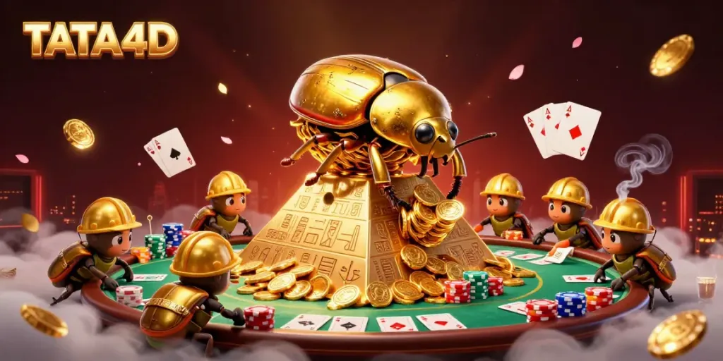 Engage in dynamic gaming at TATA4D with interactive experiences surrounded by golden coins and casino elements.