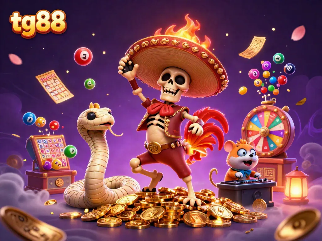 Experience thrilling jackpots at tg88 with colorful lottery elements and vibrant casino characters.