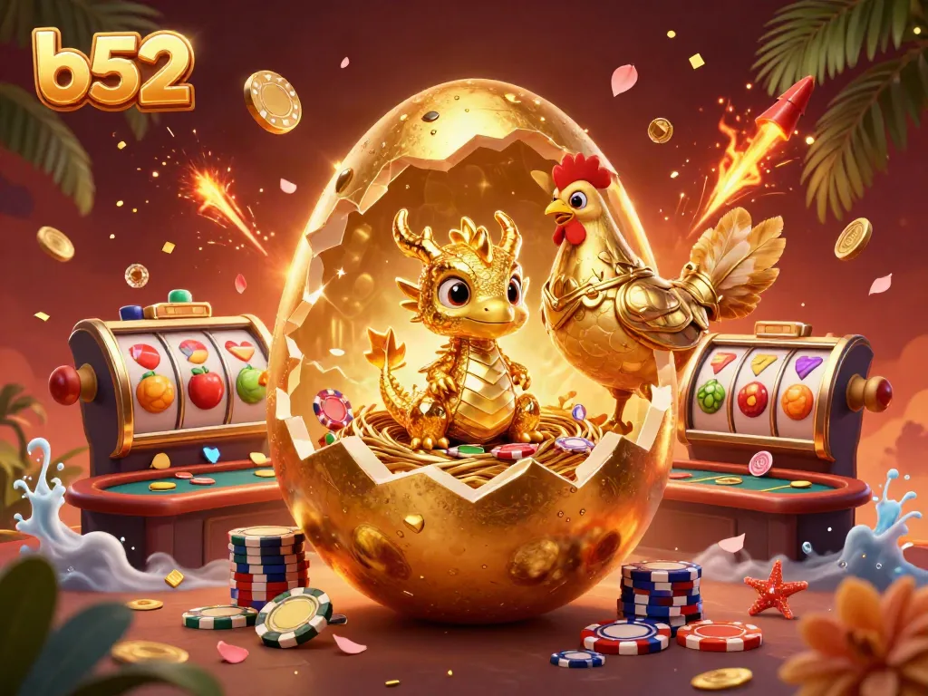 Experience the excitement of b52 with golden dragon and vibrant casino elements in this dynamic illustration.