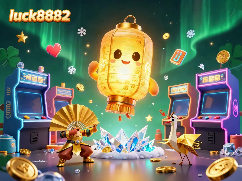 Experience the magic of luck8882 with a vibrant casino scene featuring glowing characters and dynamic gaming elements.