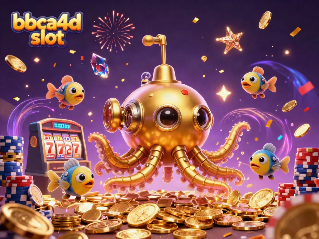 Permainan slot bbca4d slot dengan mesin slot dan ikan mekanik di lautan koin emas.